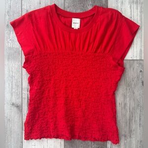 Maeve Smocked Muscle Tee Red Textured Cap Sleeve Top Medium Anthropologie